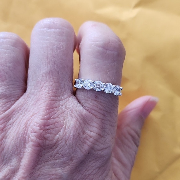 Sterling silver anniversary band 5 stones sz 8 signed paj 925 - Picture 1 of 5